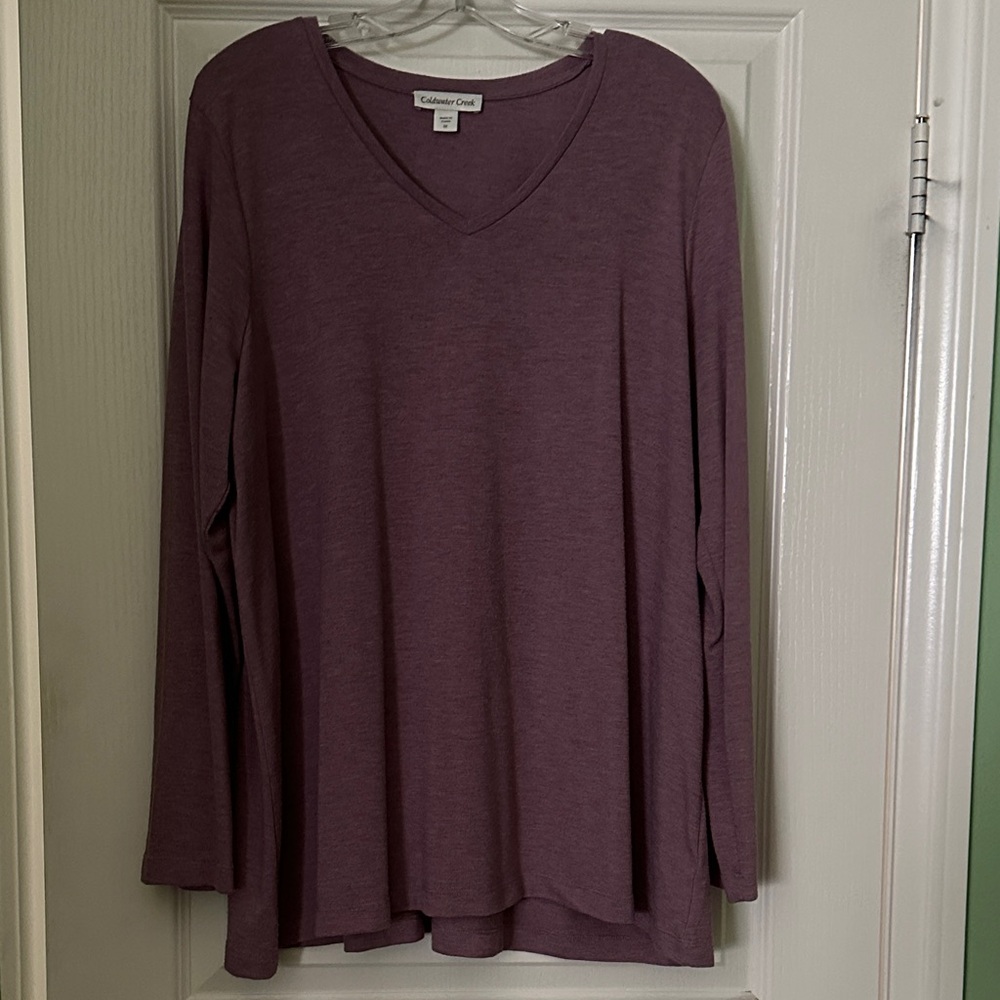 Coldwater Creek Dusty Mauve V-Neck Long Sleeve Top; tunic length